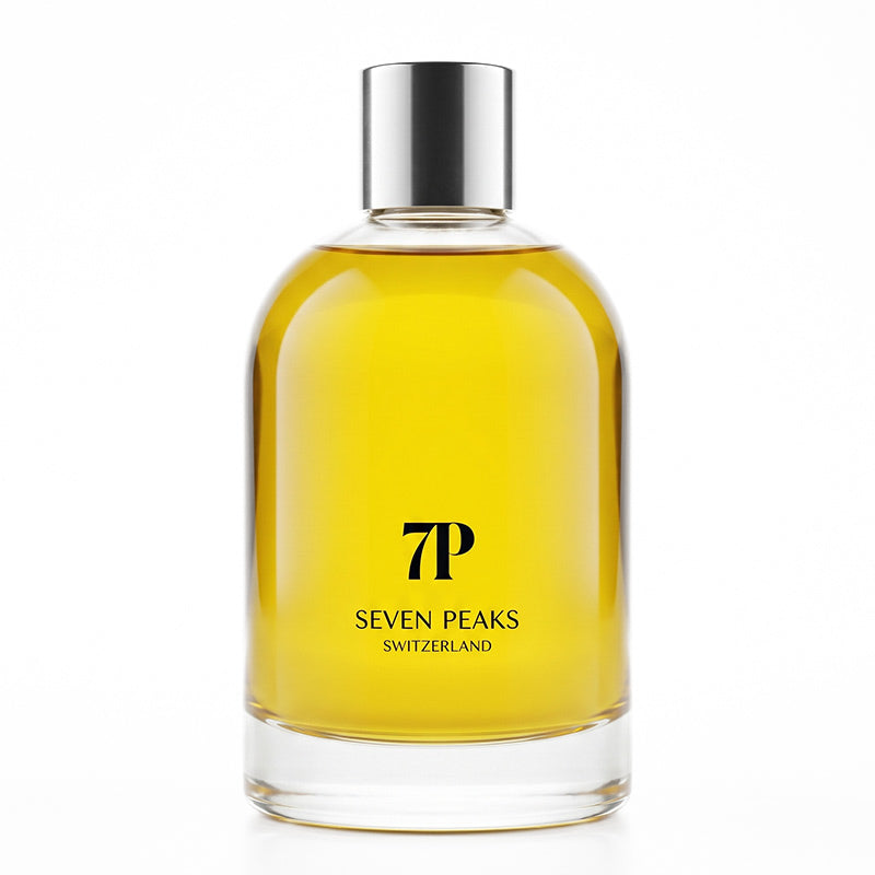Body Oil N°1 — amber glass bottle, stamped 7P SEVEN PEAKS SWITZERLAND