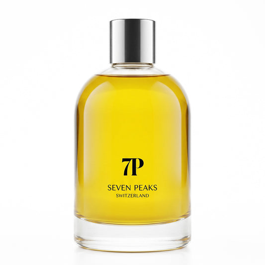 Body Oil N°1 — amber glass bottle, stamped 7P SEVEN PEAKS SWITZERLAND